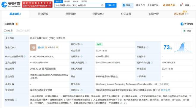 協(xié)創(chuàng)數(shù)據(jù)深圳成立千萬級(jí)算力科技新公司，加碼信息技術(shù)咨詢服務(wù)布局